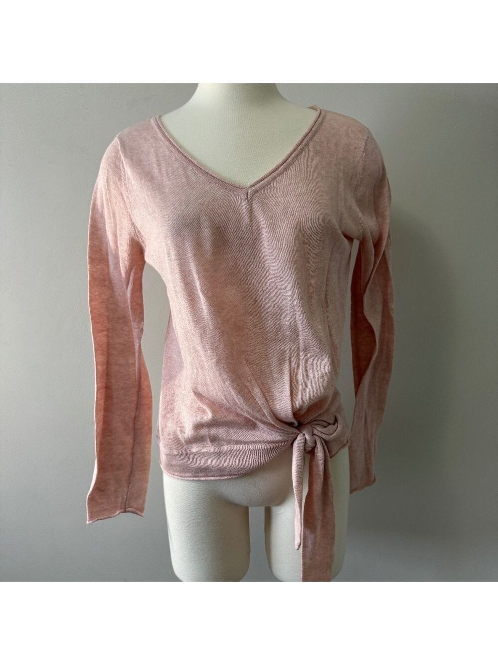 Max Studio Blush V-Neck Sweater with Side Tie